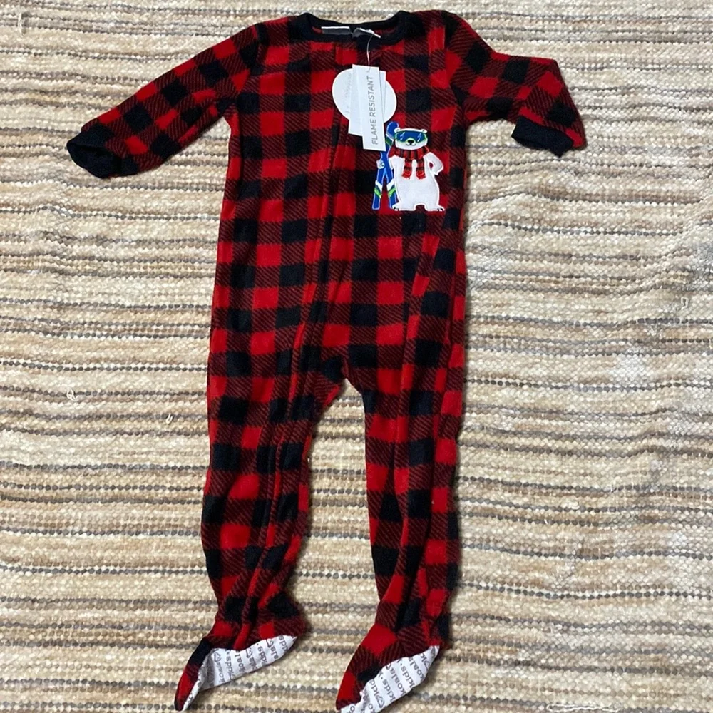 Koala Kids Baby Boy Plaid Fleece Footed Pajamas Polar Bear Skier Zip Up. 18 mos